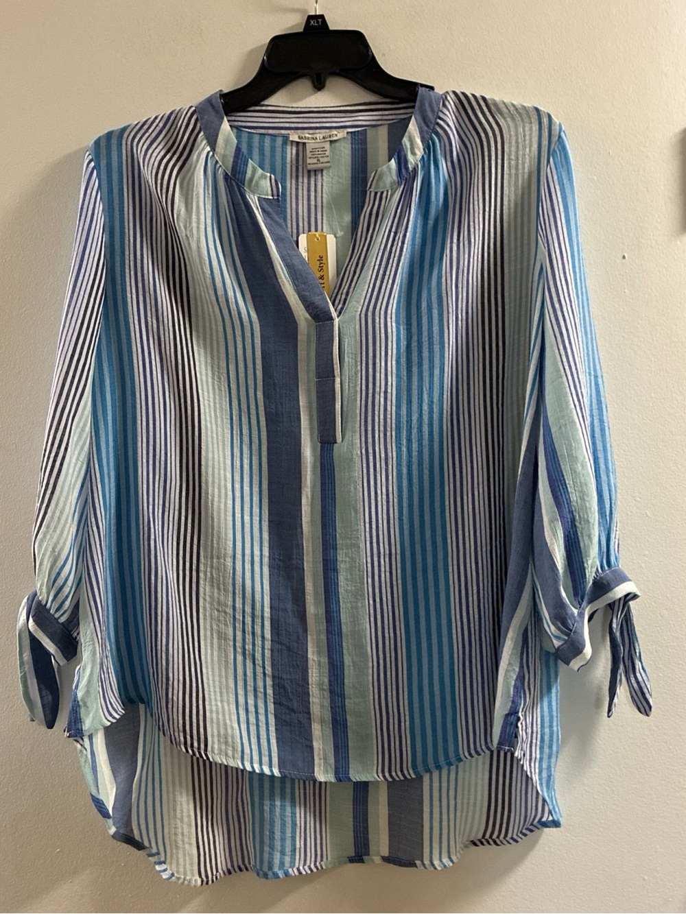 Women's Blue Multi-Stripe Henley Tunic